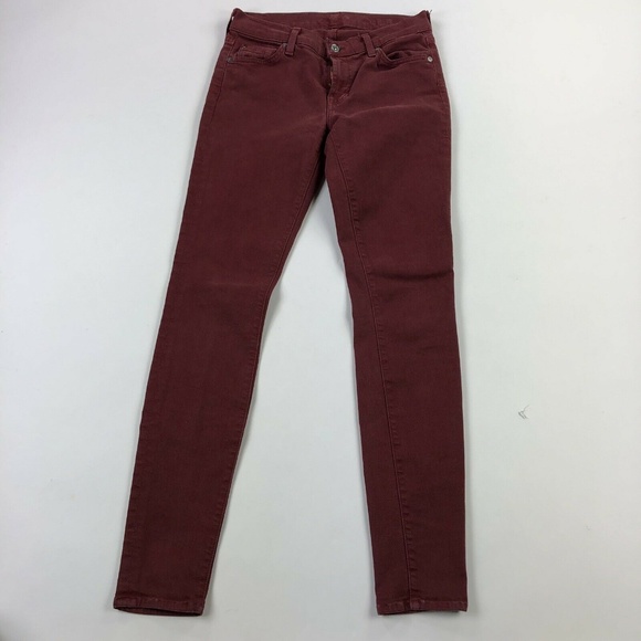 7 For All Mankind Womens 27 Red The Skinny Jeans - Picture 2 of 7